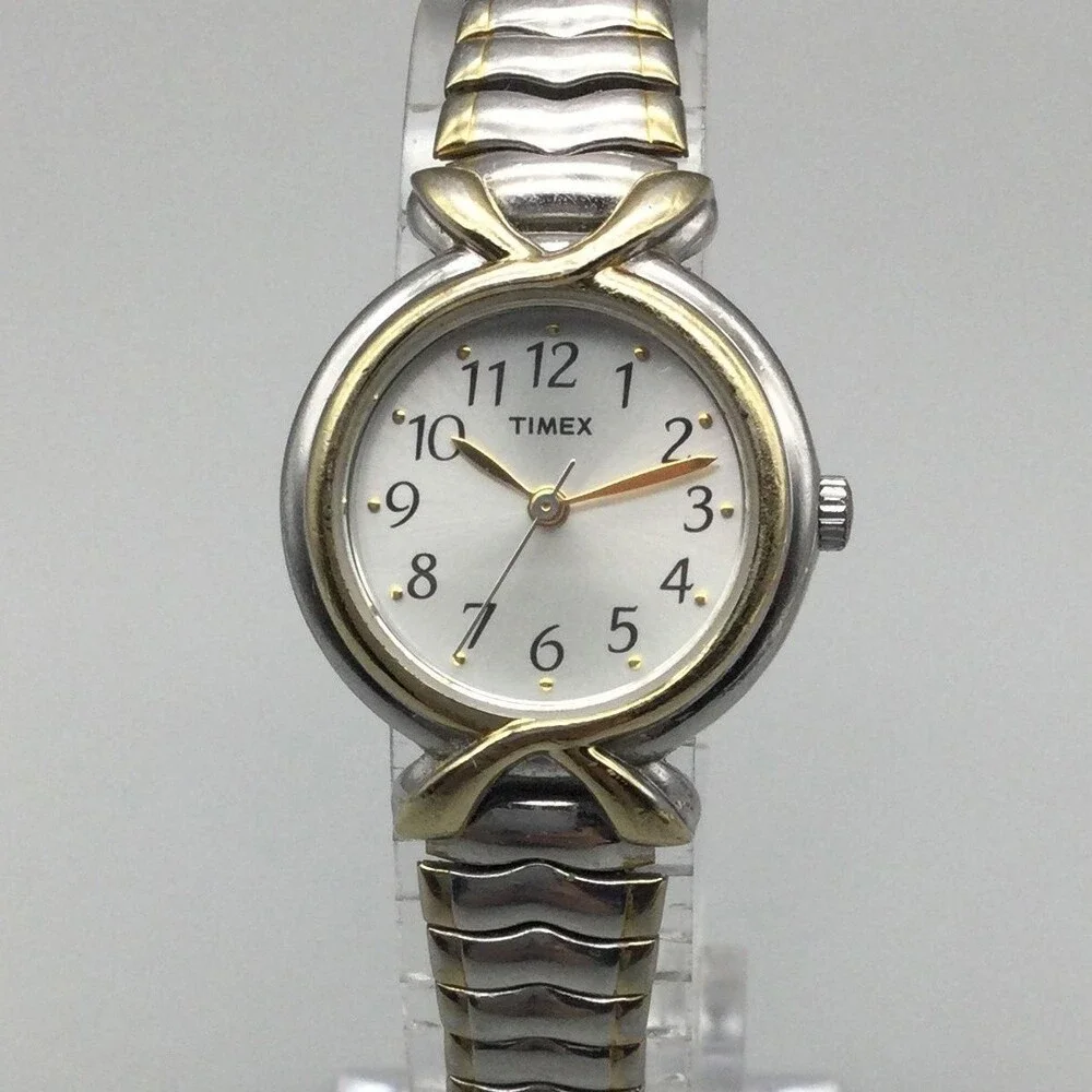 Vintage Timex Womens Watch 25mm Silver Gold Two Tone Expansion New Battery